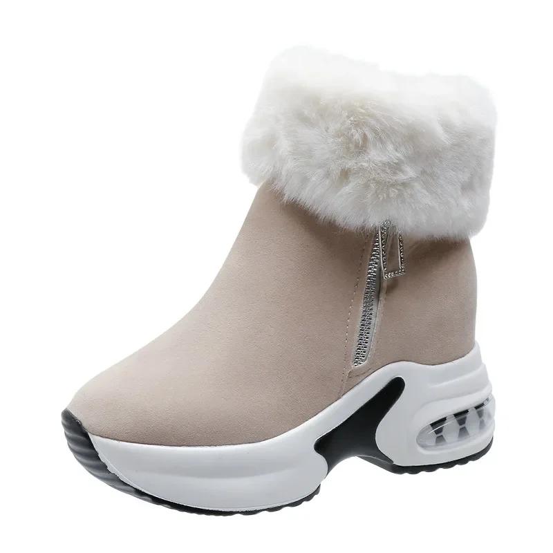 Ladies Shoes Fashion Side Zipper Women's Boots Winter Plush Fleece for Warmth Solid Short Barrel Platform Large Size Snow Boots