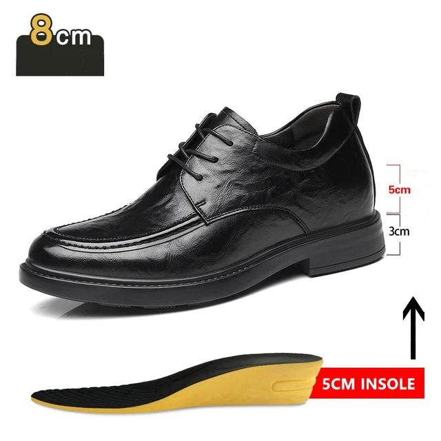 New Men Lace Up Dress Shoes Increase 8cm Cow Leather Breathable Invisible Heightening Shoes Business Casual Soft Men Derby Shoes