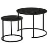 Set Of 2 Round Nesting Coffee Tables Stackable Marble Look Wood Top And Black Metal Legs