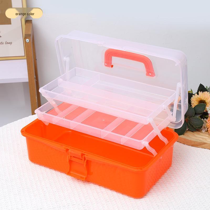 Durchsichtige Kunststoff-Dreischicht-Faltaufbewahrungsbox für Kunst, Nägel, Eisenwaren, Make-up und Schreibwaren