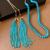 Hanging Neck Bohemian Waist Chain Rice Beads Sweater Chain Portable Long Turquoise Necklace  Girls