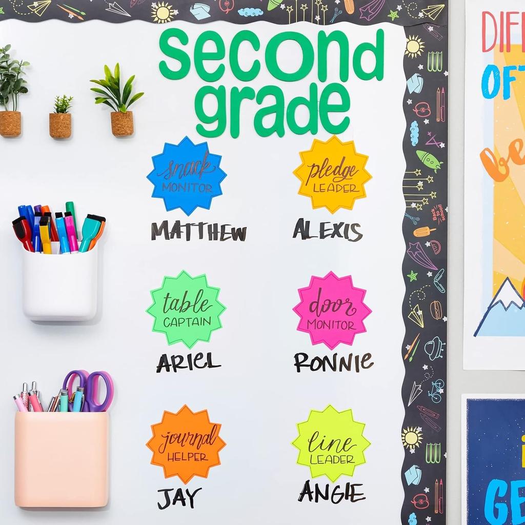 Juvale Bulletin Board Decorations - 120 Pack, 6 Neon Colors, 4 in x 4 in Starburst Cutouts - Blank Signs & Bulletin Board Cutouts for Classroom Decor