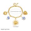 DIEYURO 316L Stainless Steel Golden Sun Heart Ceramic Flower Pendant Bracelet For Women New Classic Wrist Chain Jewelry Gift