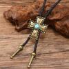 Turquoise Bolo Tie Pendant and Sweater Chain Necklace
