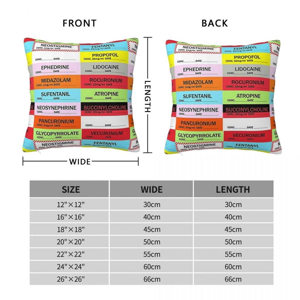 Anesthesia Medication Labels Square Pillowcase Cushion Cover Pillow Case Throw Pillow Cover for Home Sofa Living Room