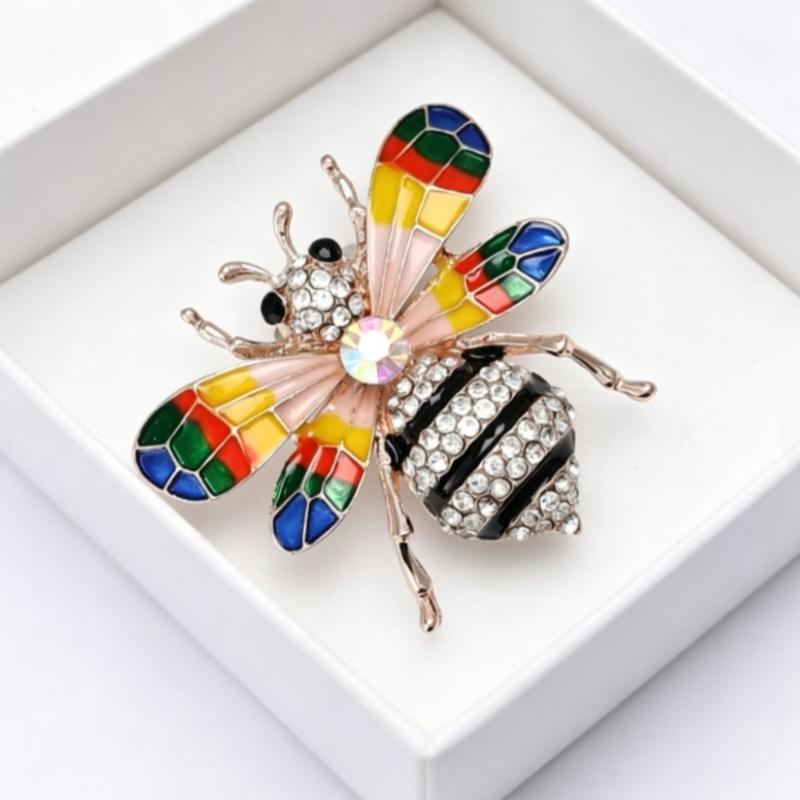 Exquisite Rhinestone Bee Brooch Smooth Enamel Colorful Wings Sparkling Crystal Pin for Women Daily Gifting Accessory