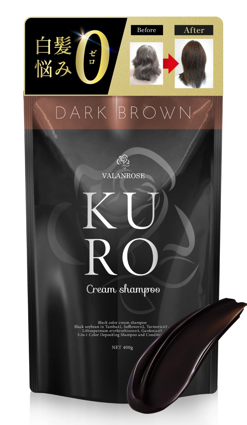 

[7 uses in 1 bottle, at-home gray hair care] VALANROSE KURO Cream Shampoo, Dark Brown, Single Item, 400g, VALANROSE, Gray Hair Dye, Shampoo,