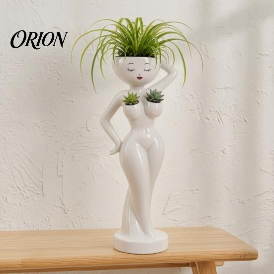 Indoor Outdoor Decorative Planter Funny Female Figure with Drainage Holes, Elegant Lady Flower Pot for Durable Resin Succulents Container Succulents,