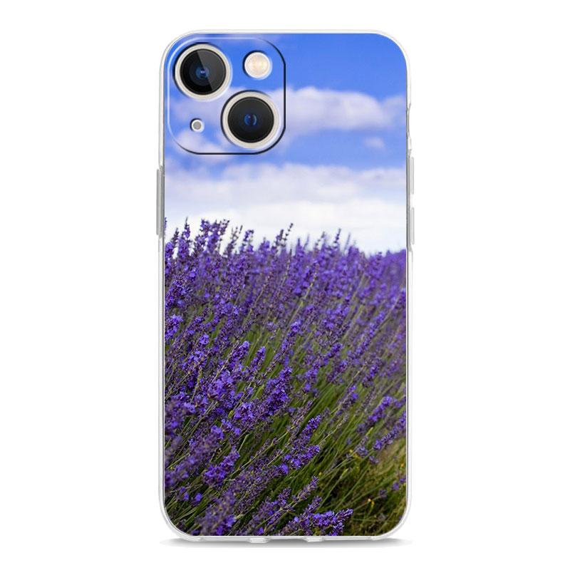 Phone Case For iPhone 16 15 14 13 12 11 Pro Max XS X XR 7 8 Plus soft Shockproof TPU Clear Cover Simple lavender Purple flowers