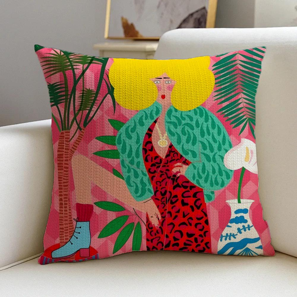 L-Lucilla Vecchiarino Cushion Cover Cushion Cover Pillowcase, Anti-Mite Invisible Zipper, Linen Sofa Cushion