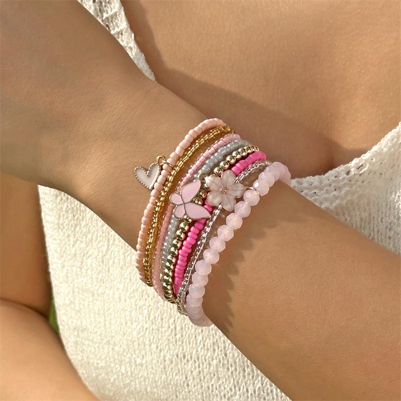 9pcs/set Bohemian Butterfly Flower Pendant Bracelet for Women Handmade Rice Beads Stacked Bracelet Summer Beach Party Jewelry