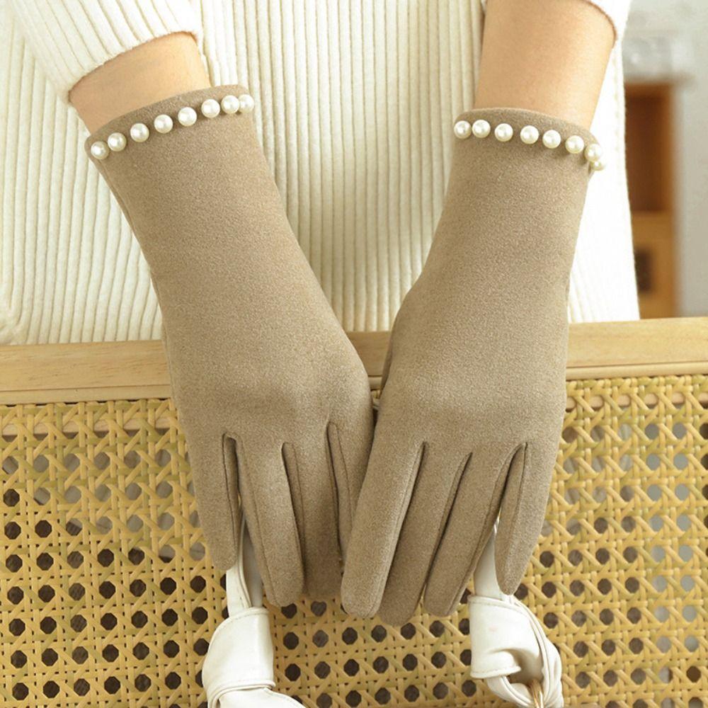 Keep Warm Pearl Driving Gloves Thicken Split-finger Gloves Luxury Style Gloves Female