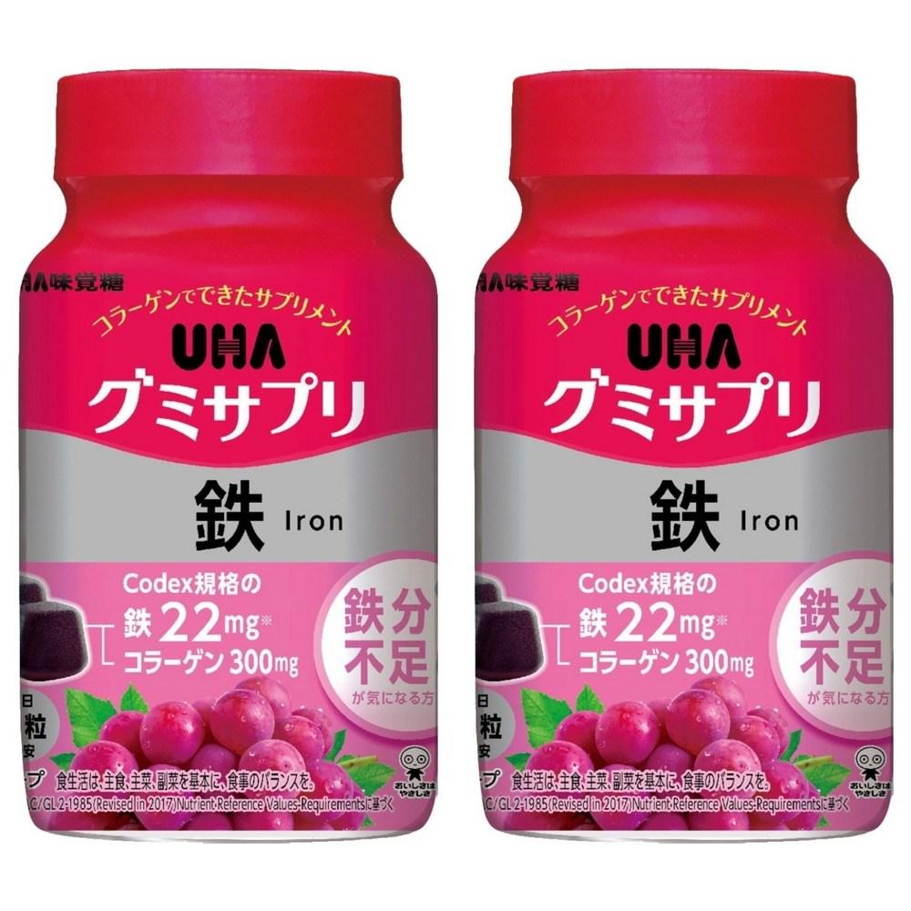 UHA Iron Gummies Grape Flavor 30-Day Supply Women's Health Iron Supplement Containing Folic Acid and Collagen Jelly Type 60 Tablets 2 Pcs