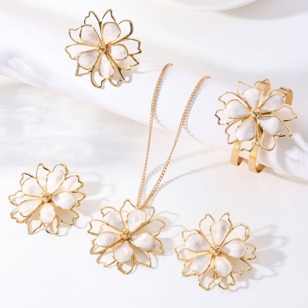 Double Layer 3D Lotus Flower Jewelry Set Hollow Out Flower Necklace Gifts Flower Jewelry Set Women