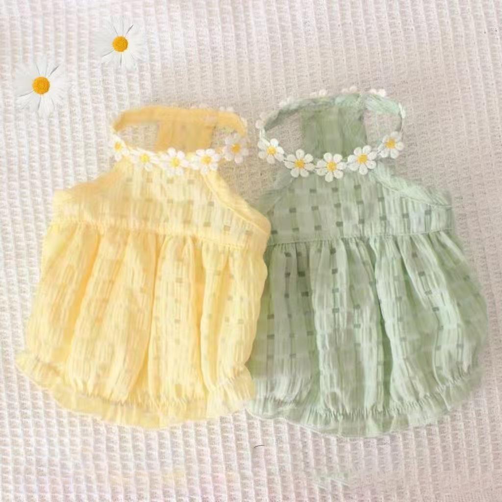 Pretty Small Cat Dress Summer Cute Small Dog Skirt Thin Yellow Collar Mini Puppy Princess Dress Cat Skirt