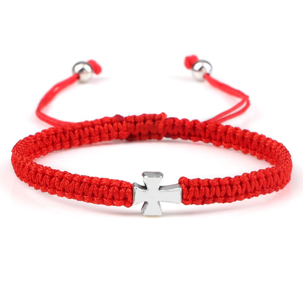 

Silver Color Braided Cross Bracelet, Adjustable Metal Crucifix, Handmade, Bracelets & Bangles, Fashion Charm, Men, Women, Jewelry, Gifts червоний