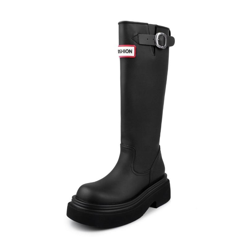 Boots Women's Boots Autumn New Thick-soled High-end Buckle Knight Boots Red Waterproof High Rain Boots