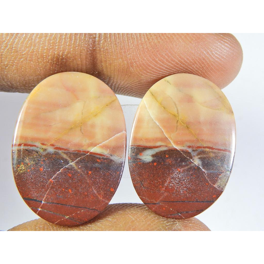 30Cts.Natural Red Jasper Matched Pair Oval Cabochon Gemstone 17X23X03 MM SK-226