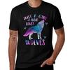 Just A Girl Who Loves Wolves Tshirt Relaxed Fit Casual Short Sleeve Top