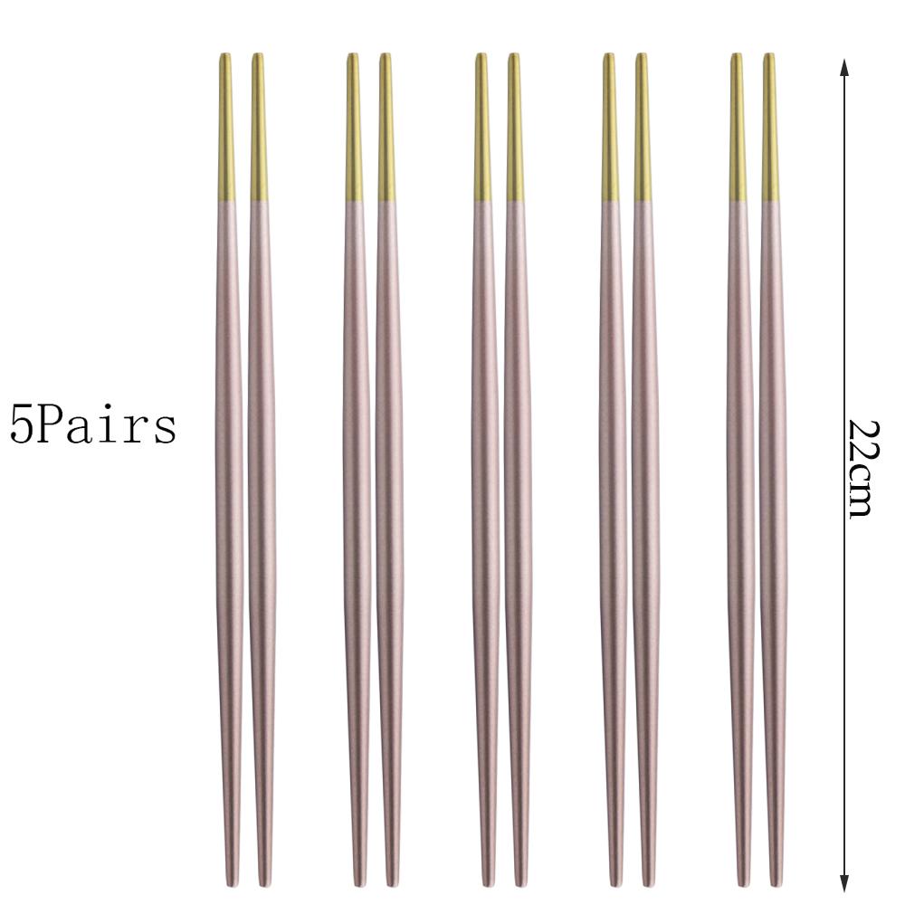 5 párů japonských korejských čínských hůlek Černé zlato Sada z nerezové oceli Nádobí Sushi hůlky Délka 22 cm Nádobí