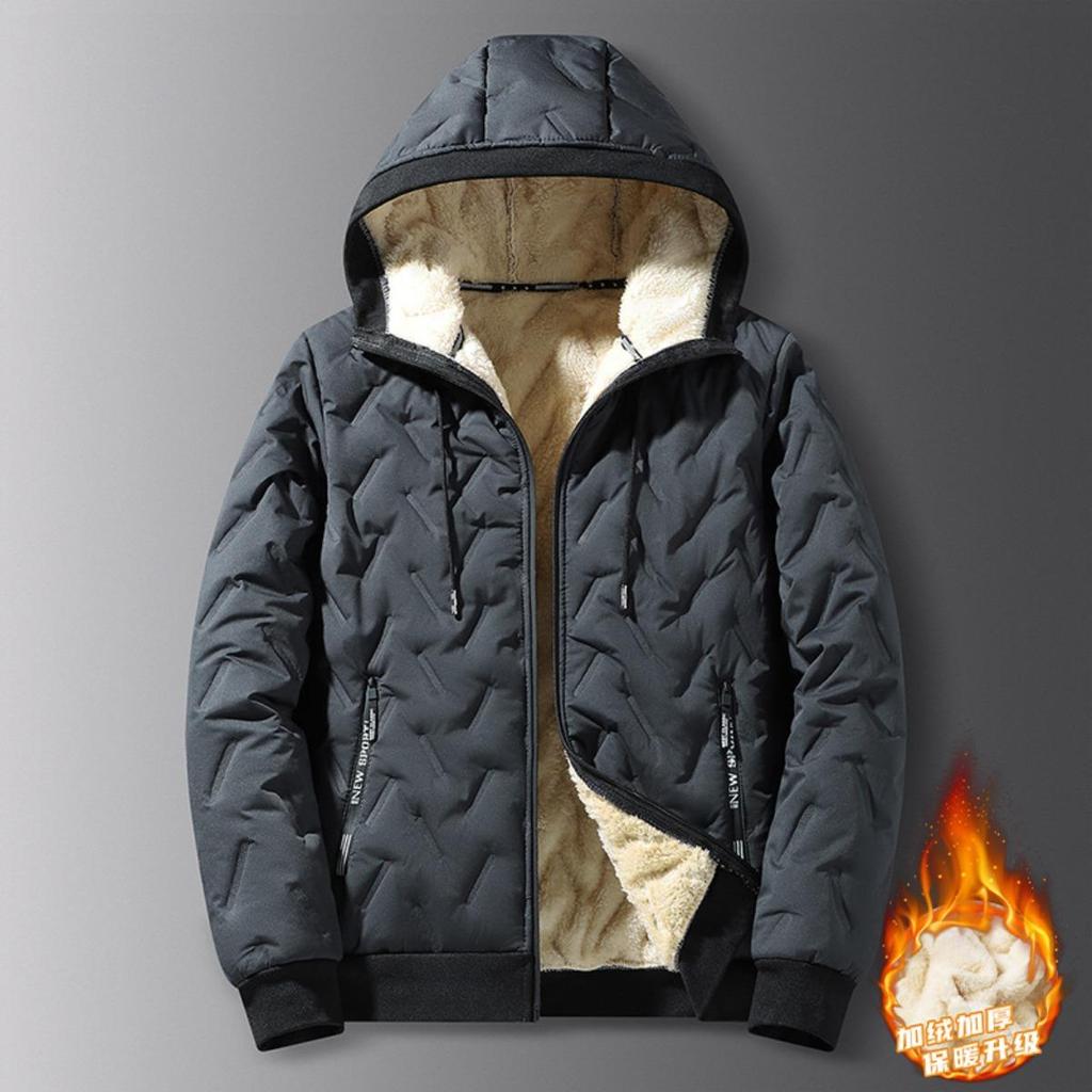 Lamb Fleece Jacket for Men's Youth In Winter, Plus Fleece Plus Large Size, Loose and Warm Hooded Cotton Jacket for Men's Cotton Clothing