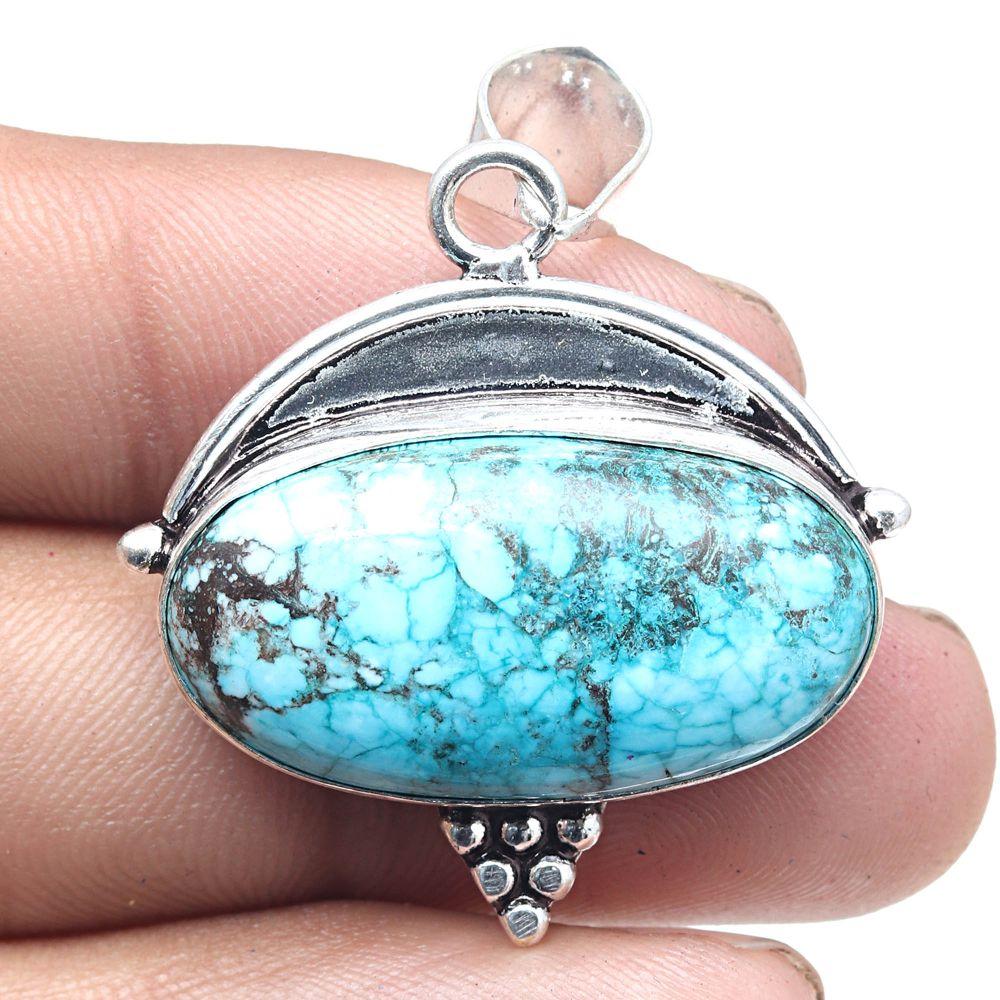 Necklace Tibetan Turquoise Gemstone Handmade Antique Jewelry 1.5"