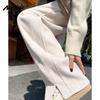 MJ STYLE Women's Fleece-Lined Herringbone Straight-Leg Pants