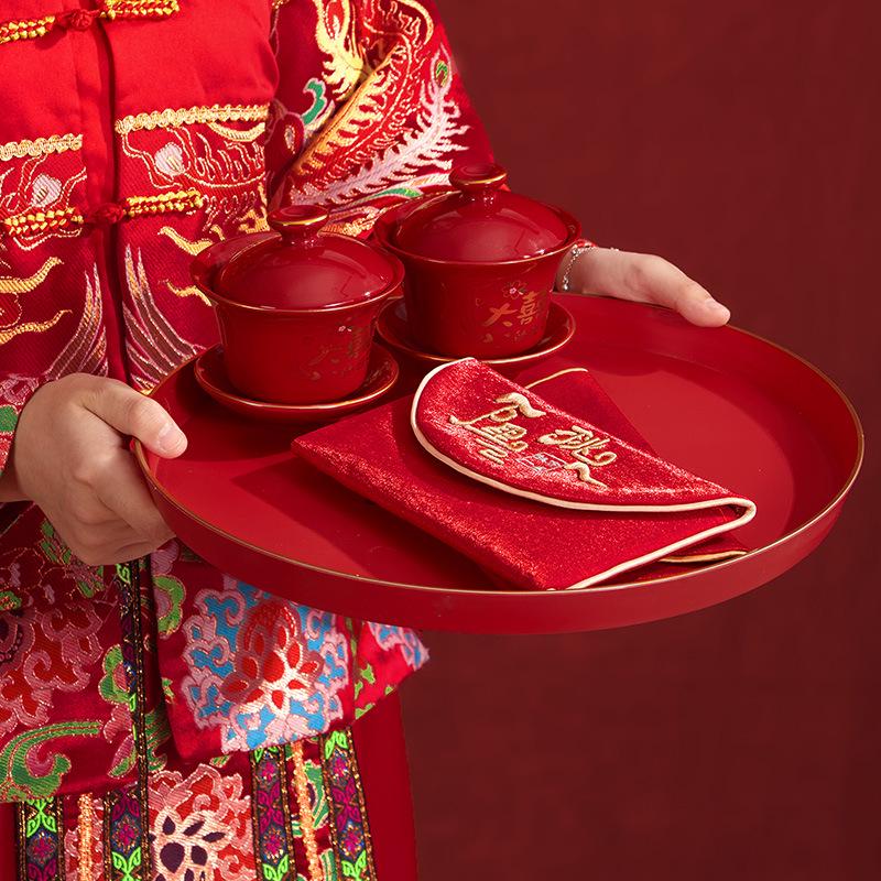 Red Wedding Toasting Tray: Tea, Fruit, Candy Dish – Wedding Supplies, Happy Tray by Wang Jin
