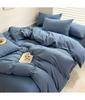 Set Biancheria da Letto Solido in Cotone con Lenzuolo Copripiumino Federa per Cuscino Singolo Matrimoniale King Queen Matrimoniale Twin