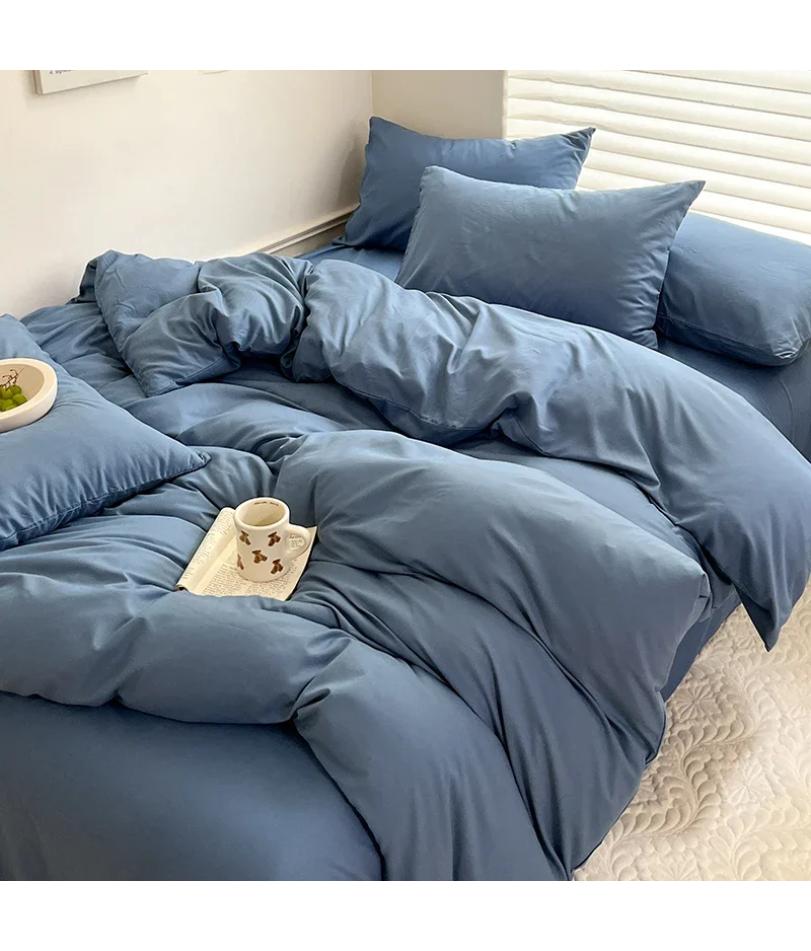 Set Biancheria da Letto Solido in Cotone con Lenzuolo Copripiumino Federa per Cuscino Singolo Matrimoniale King Queen Matrimoniale Twin