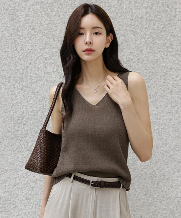 Peulenchisikeu Orne Summer V-Neck Knit Sleeveless_F6H450Kn