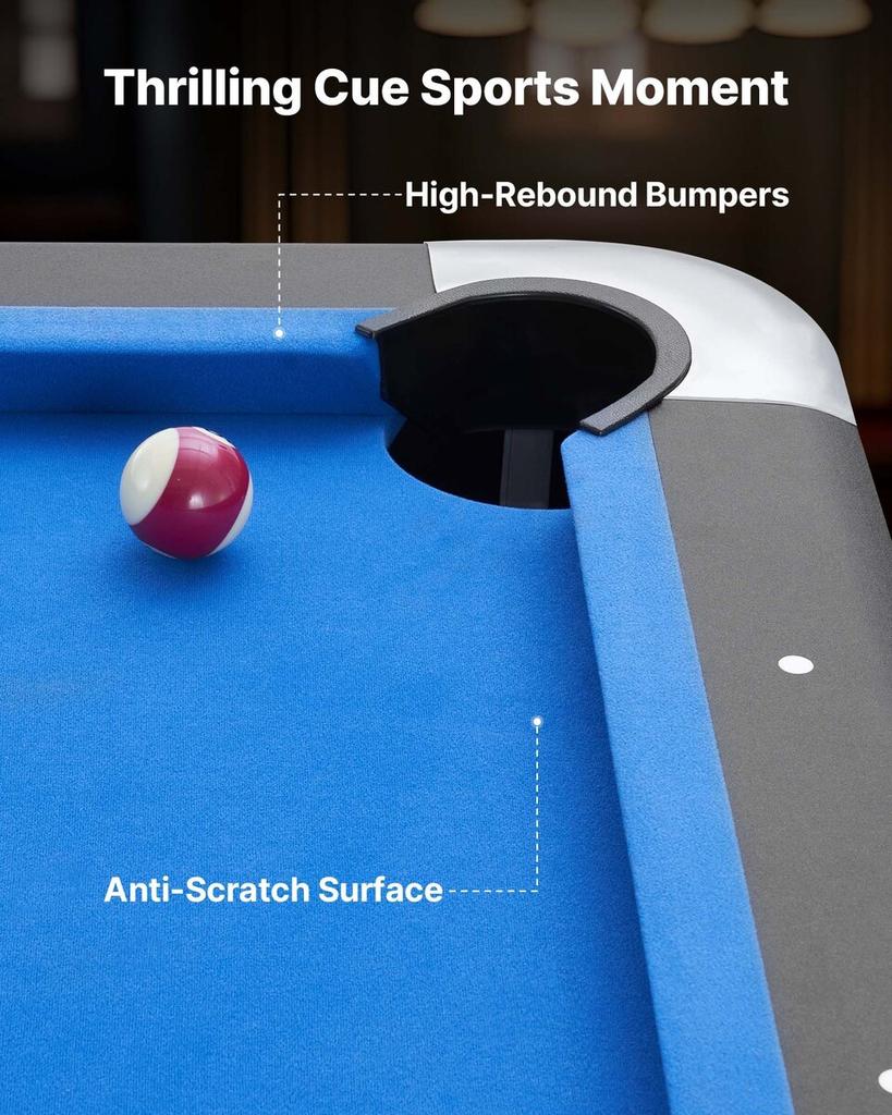 Pool Table, 213cm Portable Billiards Tables, Adjustable Feet Stable Game Table, Entertainment Set Includes Ball, Cue, Rack, Chalk and Brush, Black
