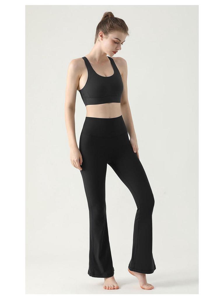 Women's High Waist Micro Flare Nude Fitness Pants - Petite, Wide Leg, One Size, Outdoor Sports.