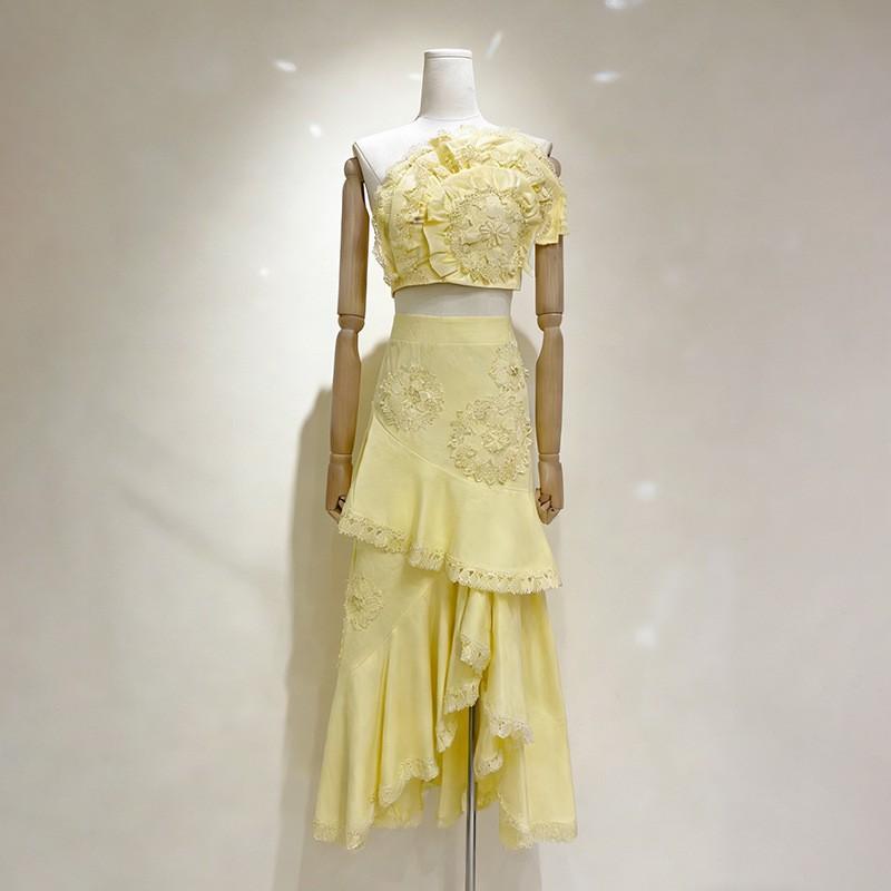

Exquisite Vacation Style Beach Two-piece Three-dimensional Flower Women s Dress Tube Top Skirt Suit Women L жовтий