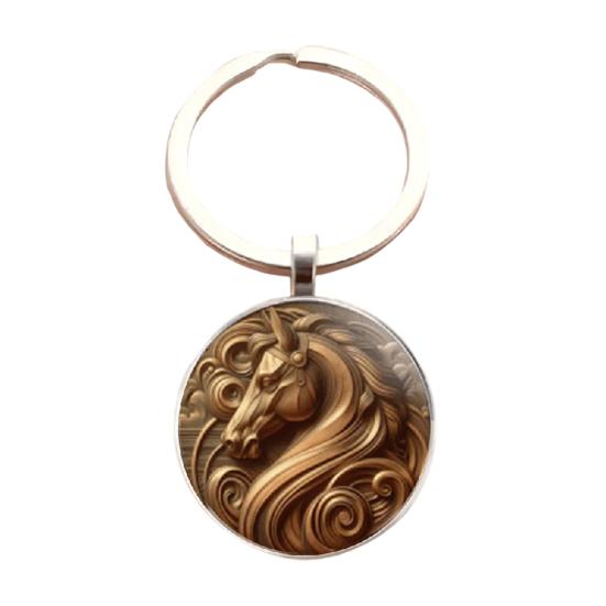 Keychain Multi-Layer Electroplated Surface Key Chain Traditional Chinese Horse To Success Design Round Pendant Car Charm Gift