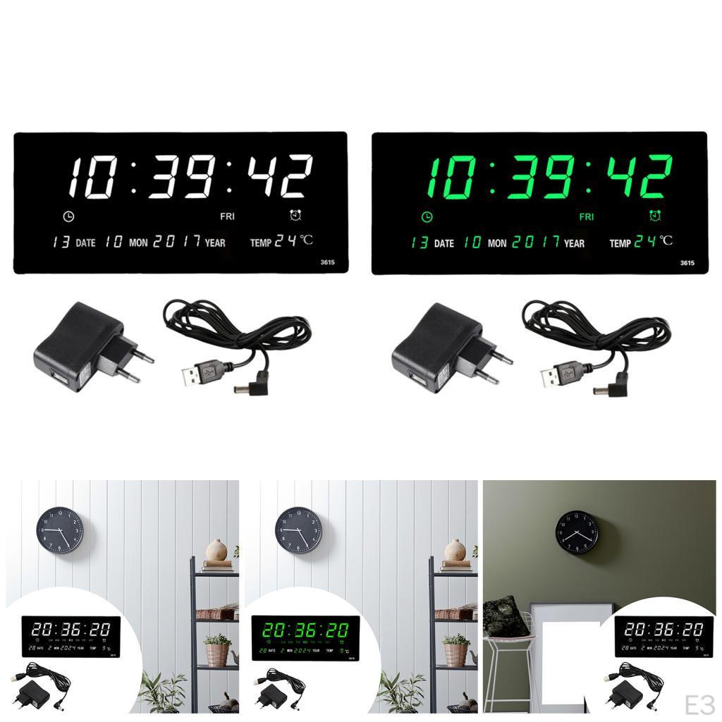 Electric Wall Clock Decor Calendar Display for Bedroom Living Room White