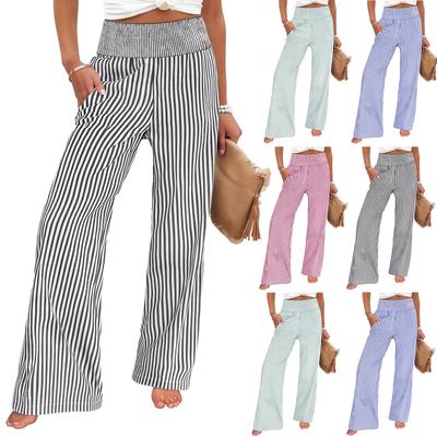 Damenmode Lockere Faltenhose mit elastischem Bund und Taschen, gestreift, lässig