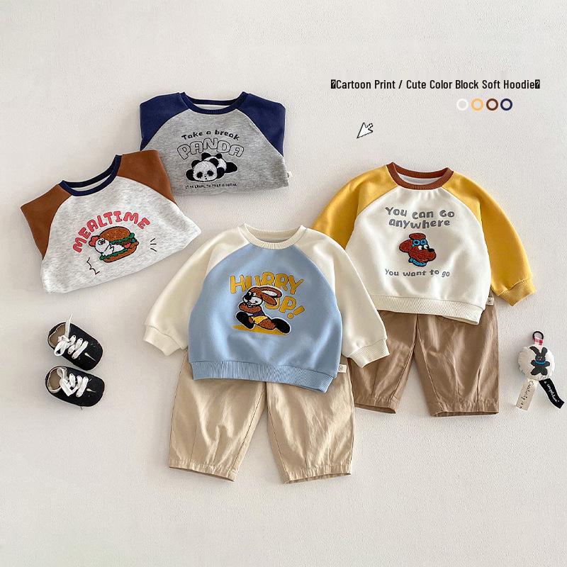 2026 Ny Vår Pojkar Tecknad Broderad Huvtröja - Snygg Bokstav Raglan Pullover