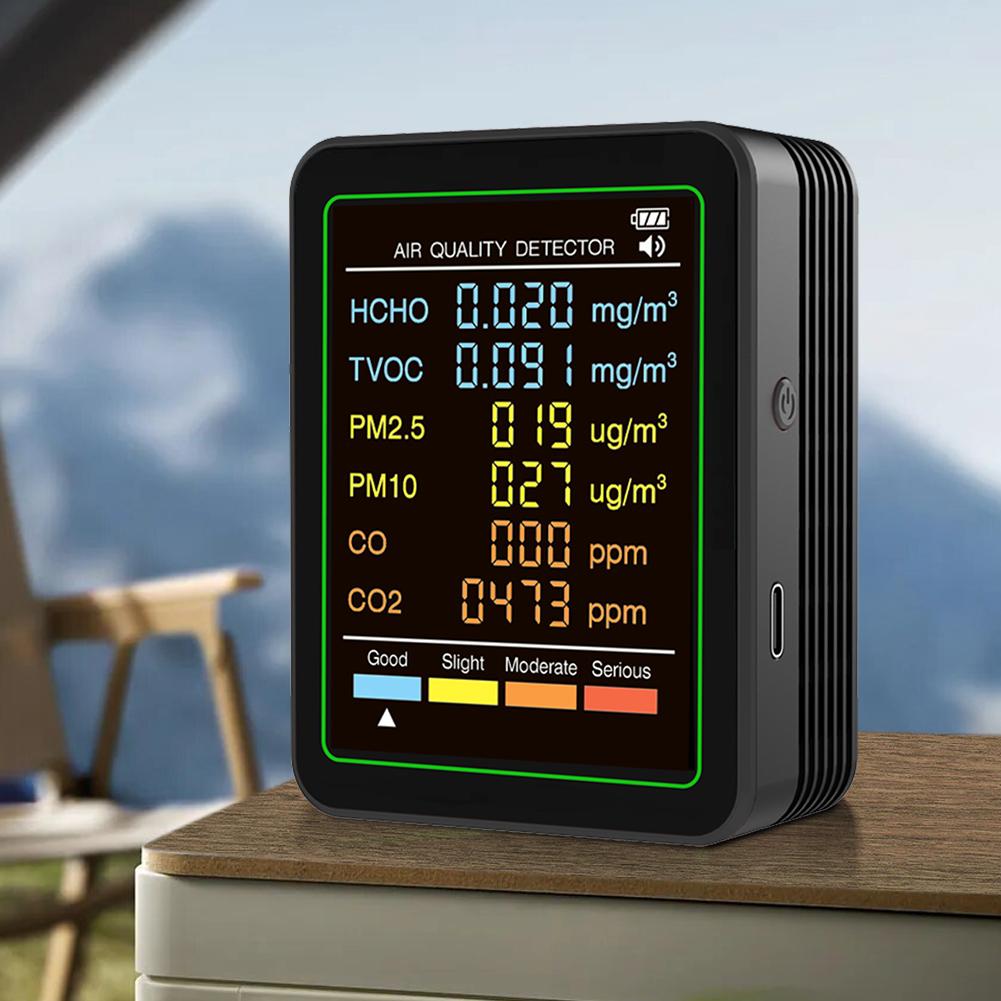 6-in-1 Air Quality Meter Real-Time CO2 Tester Portable Temperature Humidity Detector for Office School & Hotel