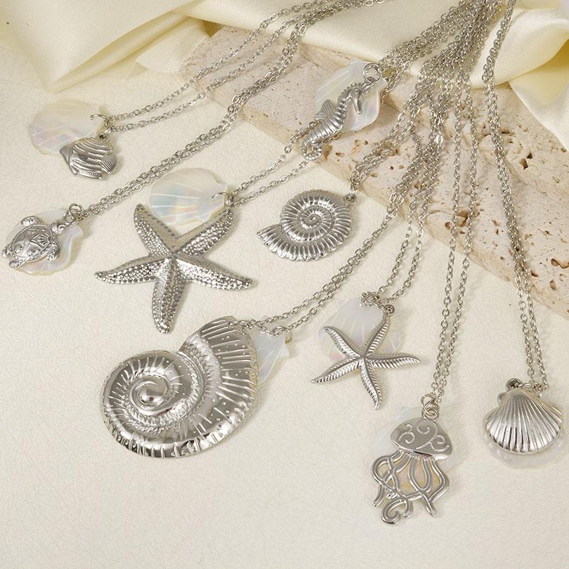 1Pc Stainless Steel Animal Starfish Turtle Octopus Seahorse Pendant Necklaces Vintage Summer Conch Shell Women Collar Jewelry