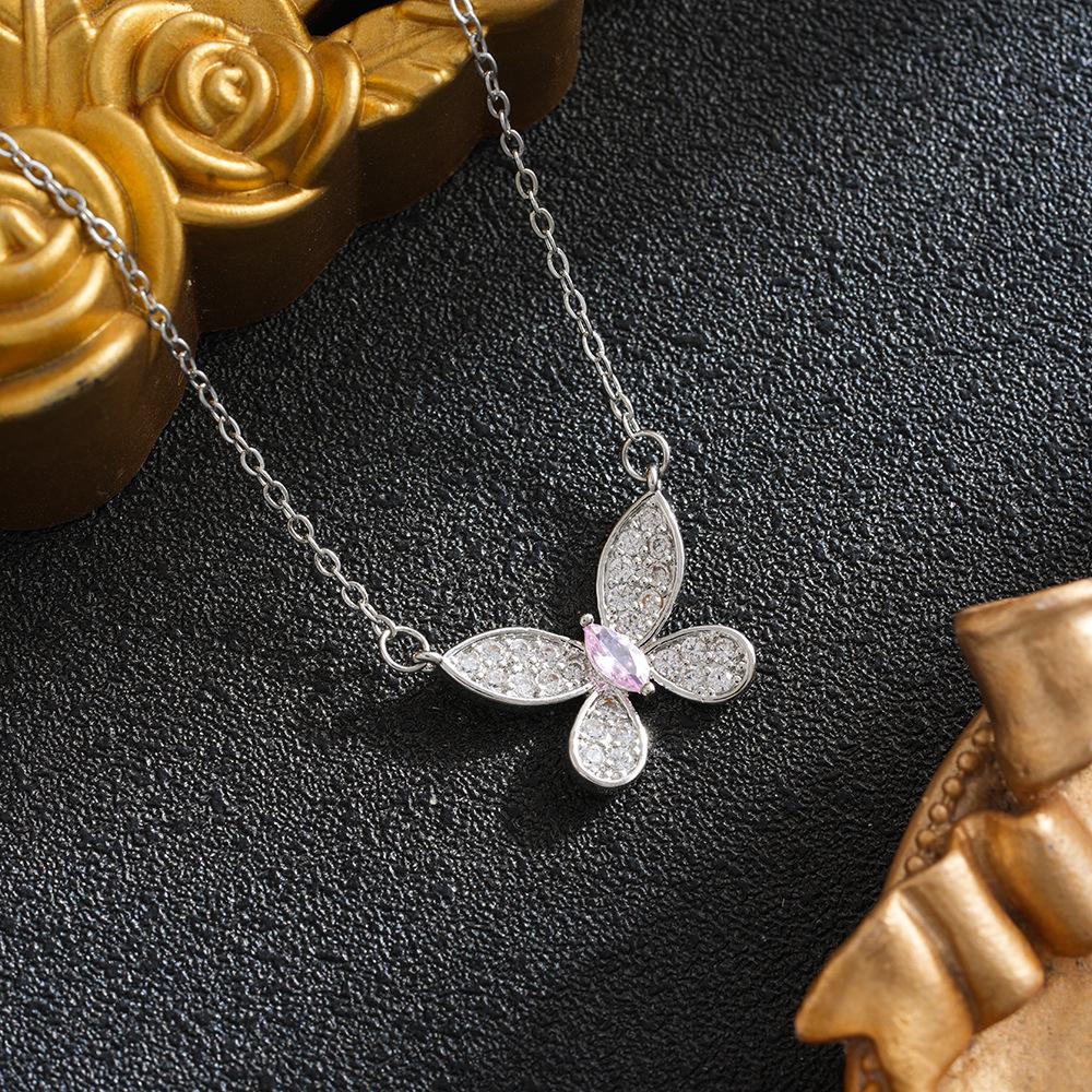 European Style Diamond Butterfly Necklace: White Gold Plated Choker for Women