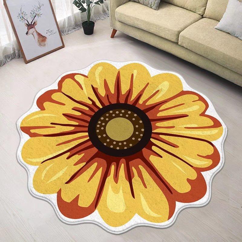 Blue Flower Small Chair Mat Carpets for Living Room Modern Bedroom Decor Anti-skid Floor Mat Special-shaped Study Area Rug 120cm