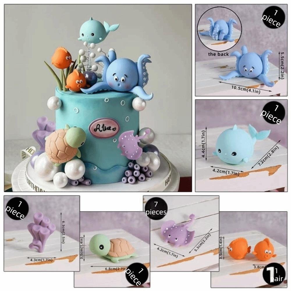 Creative PVC Cake Topper Fish Whales Ocean Theme Cake Decorating Sea Animal Octopus Shower Kid Gift