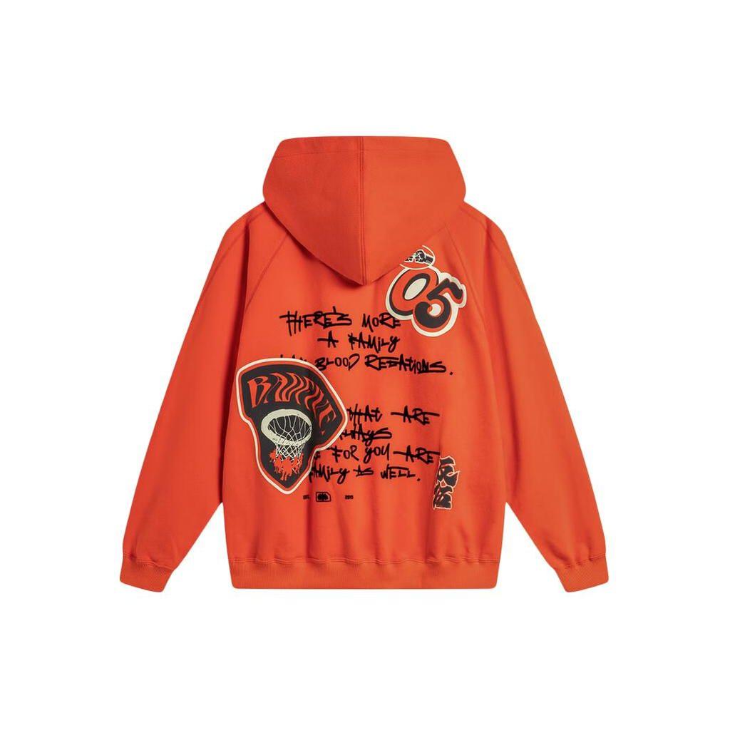 Li Ning Badfive Letter Print Loose Hoodie Men Hoodies Phoenix-Orange AWDU087-8