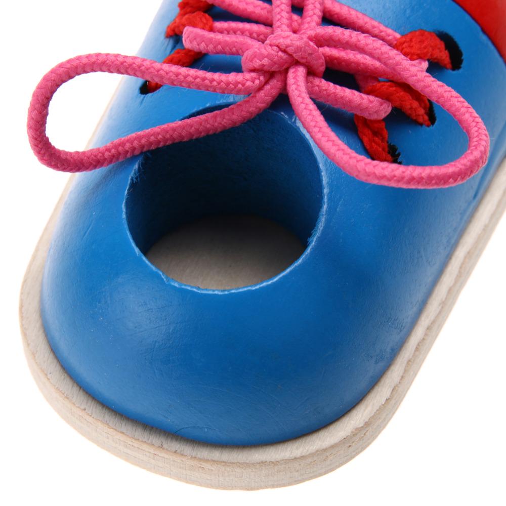 1pc Kids Montessori Educational Toys Children Wooden Toys Toddler Lacing Shoes Early Learning Toy