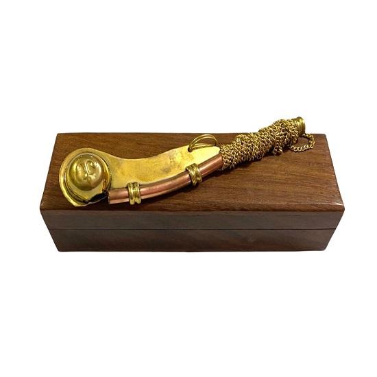 

Латунный, медный боцманский свисток с деревянной коробкой Боцманская трубка Морской морской матросский свисток