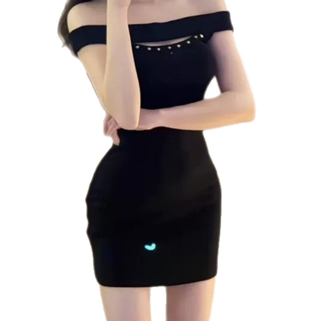 One-word Shoulder Rivets Sleeveless Tube Top Dress Women's Summer Slim-fit Black Skirt Spice Girl Style Waist Hip-wrapped Short Skirt