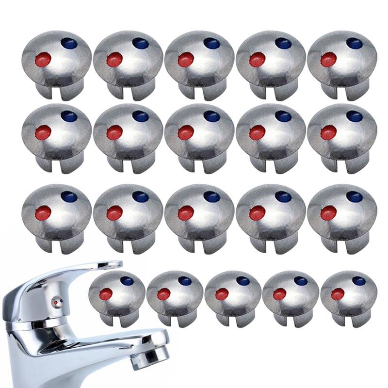 20pcs Faucet Handle Hot Cold Water Sign Red Blue Label Decoration Cover Kitchen Bathroom Mixer Tap Indicate For Faucet Handles