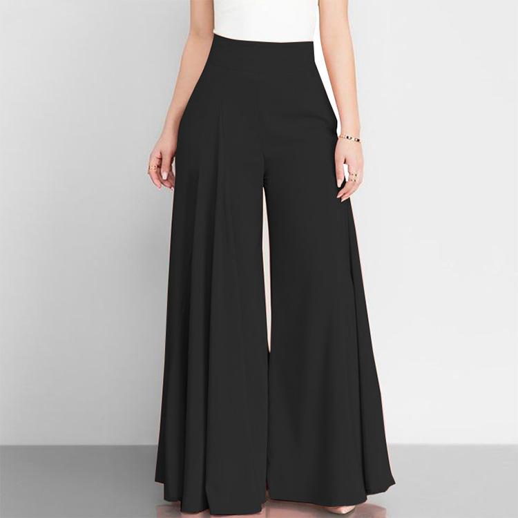 High Waist Wide Leg Pants Women s Thin Pure Color Versatile Summer Cotton Linen Blend Casual Trousers High Waist Wide Leg XS чёрный