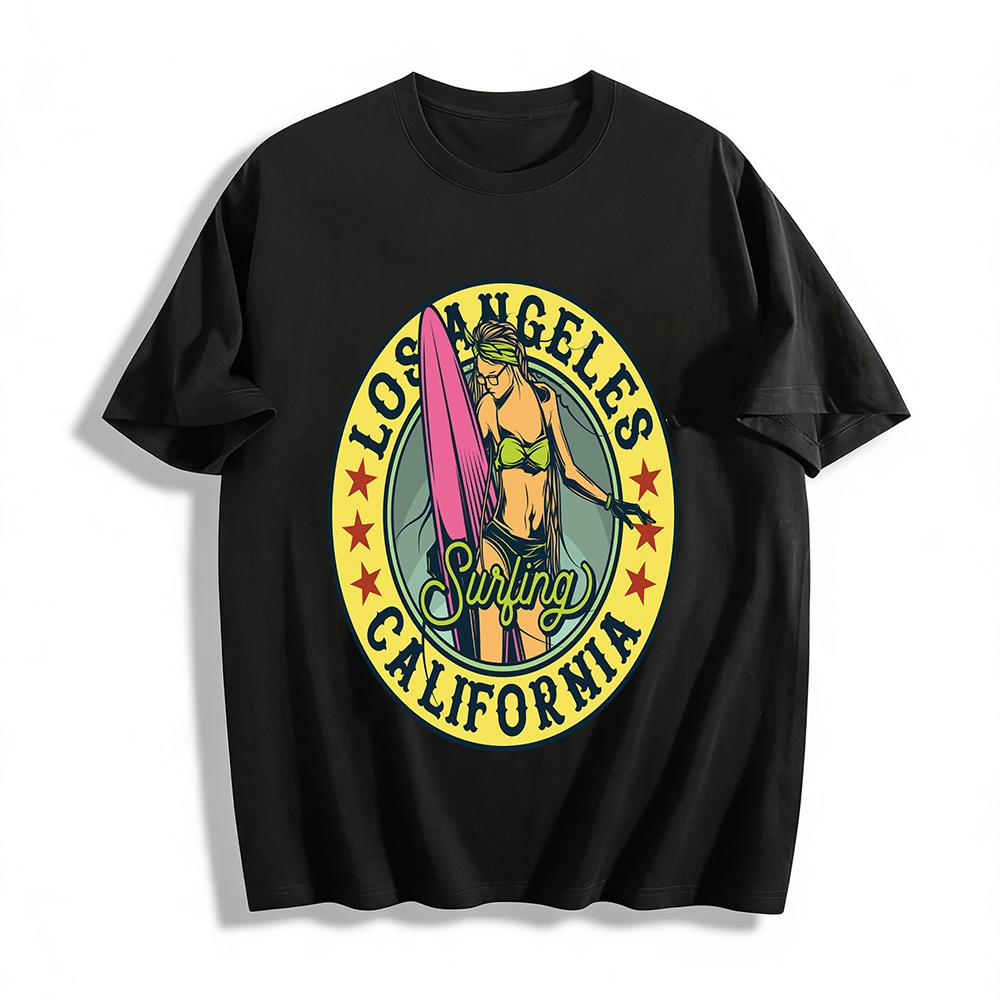 Los Angeles California Surfing Girl Graphic Casual Tee Pure cotton T-shirt XXS